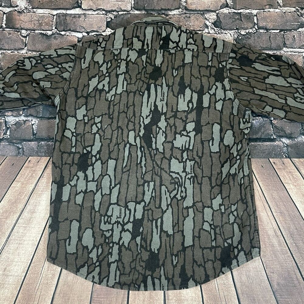 Vintage Melton Deerskin Shirt Mens Large TreBark Camo Chamois Hunting Pockets - Picture 9 of 9